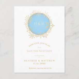 Hochzeitsfeier mit dem Blue Gold Winter Snowflake Postkarte