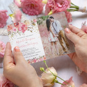 Hochzeitsfeier mit dem Foto "Watercolor Pink" Einladung