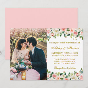 Hochzeitsfeier mit dem Foto Watercolor Pink White Einladung