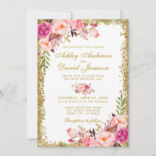 Hochzeitsfeier mit dem Glitzer "Watercolor Floral Einladung