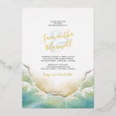 Hochzeitsfeier mit der blauen Wasserfarbe des trop Folieneinladung (Vorderseite)