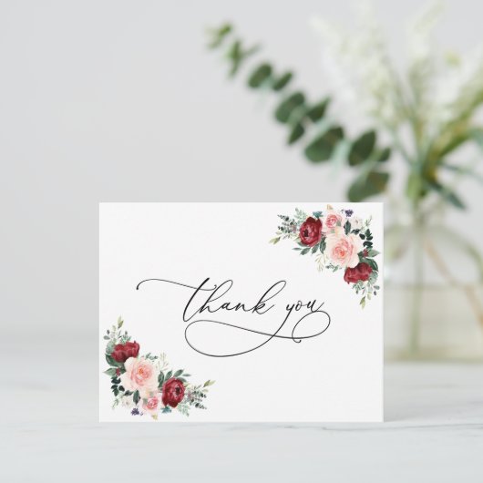 Hochzeitsfeier mit der Blush Bloral Dankeskarte (Stehend Vorderseite)