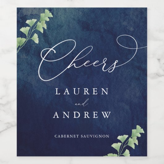 Hochzeitsfeier mit dunklem Blau Weinetikett (Einzelnes Label)