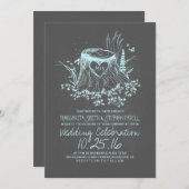 Hochzeitsfeier mit dustig blauen Baum Einladung (Vorne/Hinten)