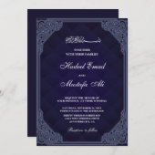 Hochzeitsfeier mit Elegant und Blau Einladung (Vorne/Hinten)