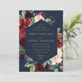 Hochzeitsfeier mit elegantem marinebürdigen Bordea Einladung (Stehend Vorderseite)