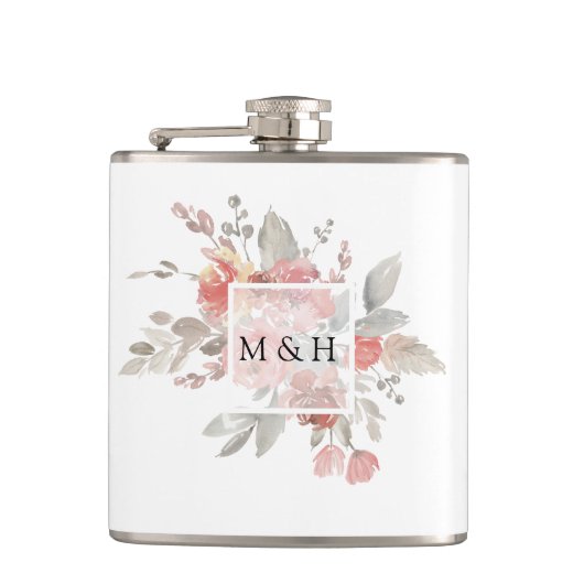 Hochzeitsfeier mit elegantem, rosafarbenem Wasser Flachmann (Vorderseite)