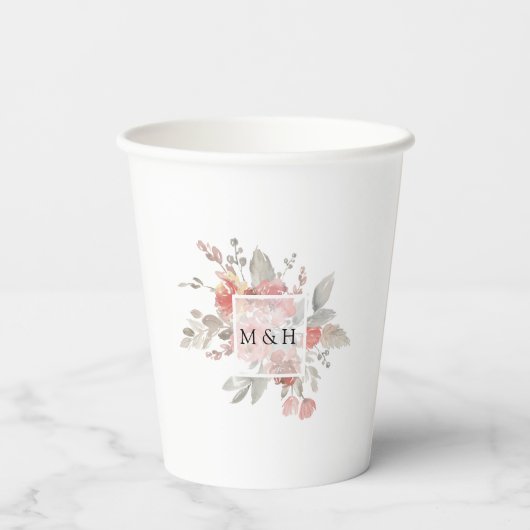 Hochzeitsfeier mit elegantem, rosafarbenem Wasser Pappbecher (Rückseite)