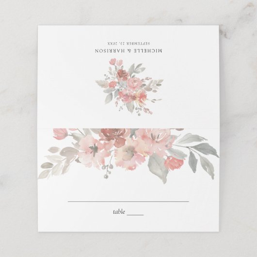 Hochzeitsfeier mit elegantem, rosafarbenem Wasser Platzkarte (Außenseite Aufgefaltet)