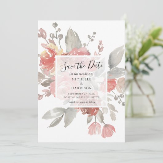 Hochzeitsfeier mit elegantem, rosafarbenem Wasser Save The Date (Stehend Vorderseite)