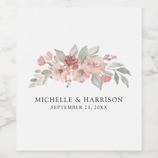 Hochzeitsfeier mit elegantem, rosafarbenem Wasser Weinetikett (Einzelnes Label)