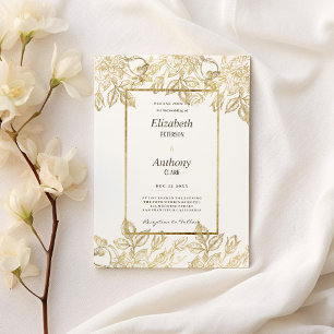 Hochzeitsfeier mit elegantem, weißem Gold Einladung