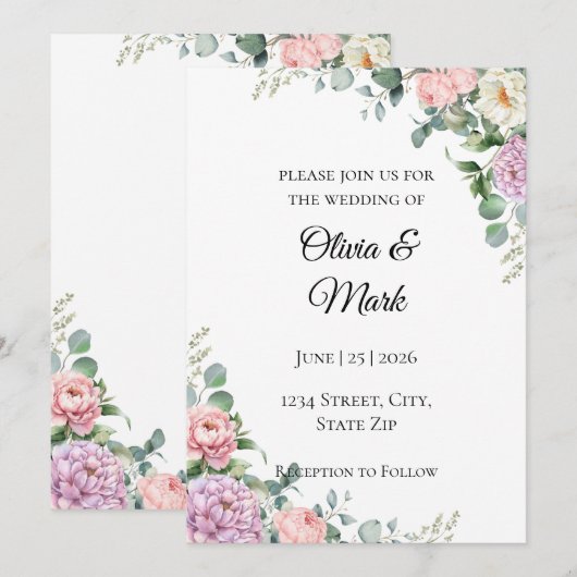 Hochzeitsfeier mit Eukalyptus Einladung (Vorne/Hinten)