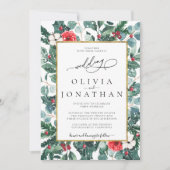 Hochzeitsfeier mit floralen Goldrahmen Einladung (Vorderseite)