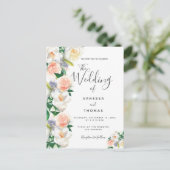 Hochzeitsfeier mit floralen Korallenskripten Rose Postkarte (Stehend Vorderseite)