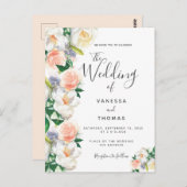 Hochzeitsfeier mit floralen Korallenskripten Rose Postkarte (Vorne/Hinten)
