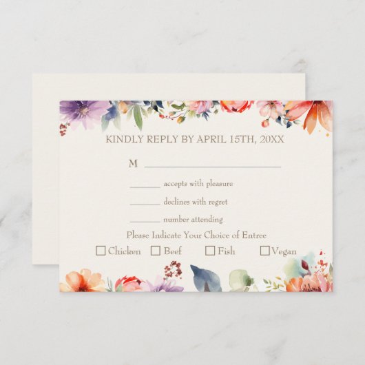 Hochzeitsfeier mit floralen Speisen RSVP Karte (Vorne/Hinten)