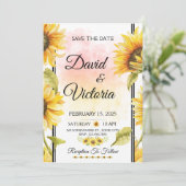 Hochzeitsfeier mit gelben und weißen Sonnenblumen  Einladung (Stehend Vorderseite)