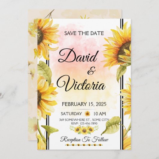 Hochzeitsfeier mit gelben und weißen Sonnenblumen  Einladung (Vorne/Hinten)