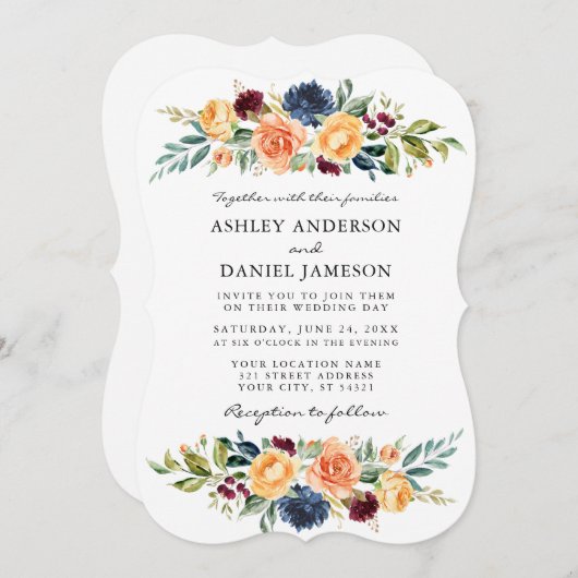 Hochzeitsfeier mit gemischten Blumen Einladung (Vorne/Hinten)