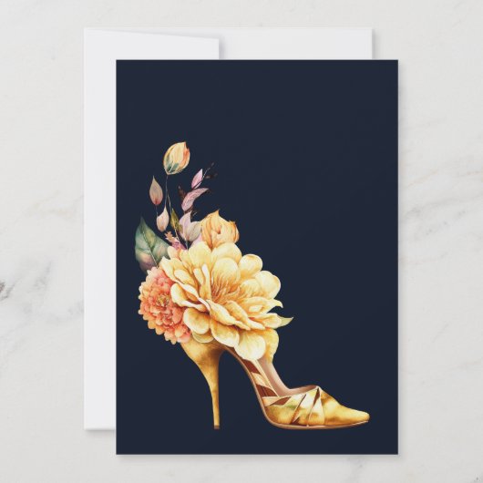 Hochzeitsfeier mit Gold Floral High Heel Einladung (Rückseite)