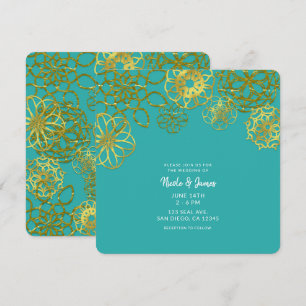 Hochzeitsfeier mit Gold Floral Mandalases Einladung