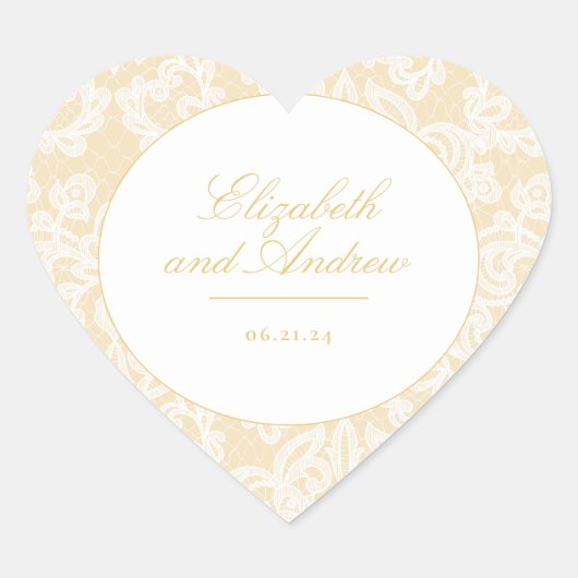 Hochzeitsfeier mit Gold Lace Herz-Aufkleber (Vorderseite)