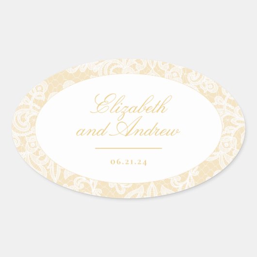 Hochzeitsfeier mit Gold Lace Ovaler Aufkleber (Vorderseite)