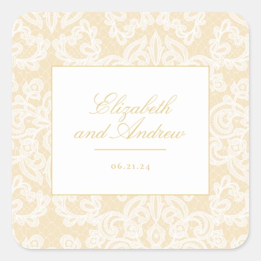 Hochzeitsfeier mit Gold Lace Quadratischer Aufkleber (Vorderseite)