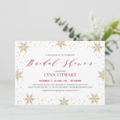 Hochzeitsfeier mit Gold & Red Winter Snowflake - B Einladung (Stehend Vorderseite)