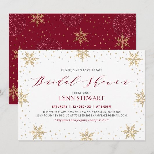 Hochzeitsfeier mit Gold & Red Winter Snowflake - B Einladung (Vorne/Hinten)