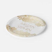 Hochzeitsfeier mit Gold und Weiß Spitzen Pappteller (Schrägansicht)