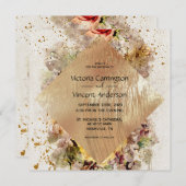 Hochzeitsfeier mit goldener Flora Einladung (Vorne/Hinten)