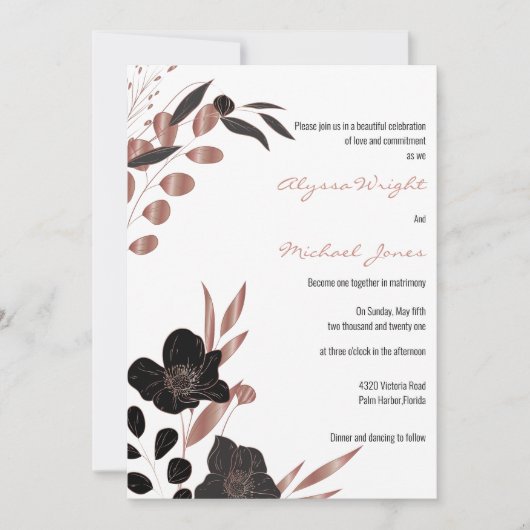 Hochzeitsfeier mit goldener Rose Einladung (Vorderseite)