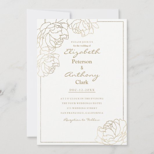 Hochzeitsfeier mit goldfarbenen Imitaten Einladung (Vorderseite)