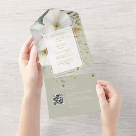 Hochzeitsfeier mit Goldflorenblättern All In One Einladung