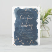 Hochzeitsfeier mit Goldmedaille für die blaue Rose Einladung (Stehend Vorderseite)