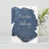 Hochzeitsfeier mit Goldmedaille für die blaue Rose Einladung (Stehend Vorderseite)