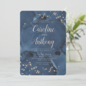 Hochzeitsfeier mit Goldmedaille für die blaue Rose Einladung (Stehend Vorderseite)