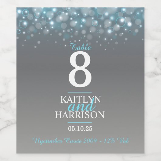 Hochzeitsfeier mit graublauer Tischnummer Weinetikett (Einzelnes Label)