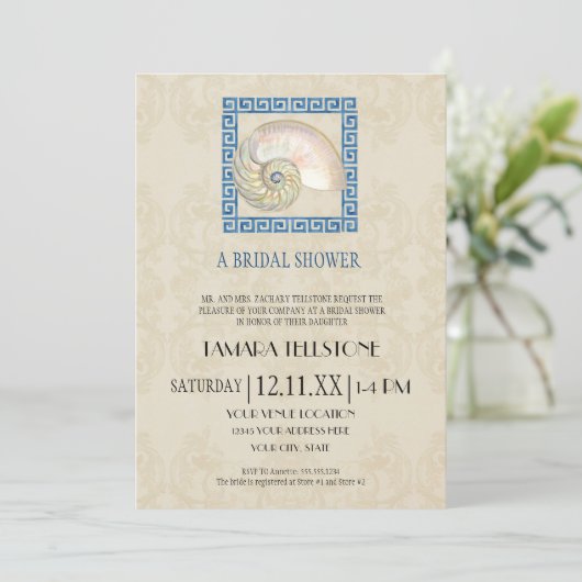 Hochzeitsfeier mit griechischem Schlüsselmuster Hü Einladung (Stehend Vorderseite)