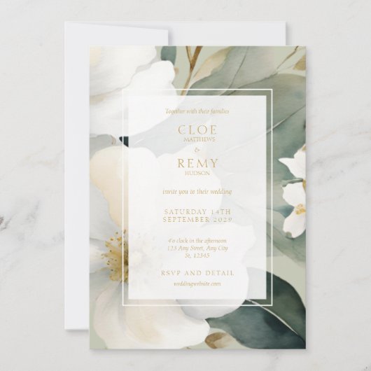 Hochzeitsfeier mit grünem Blumenblätterblättern Einladung (Vorderseite)