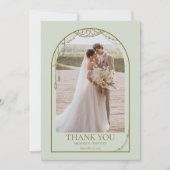 Hochzeitsfeier mit grünem Boho Beaded Arch Frame Dankeskarte (Vorderseite)