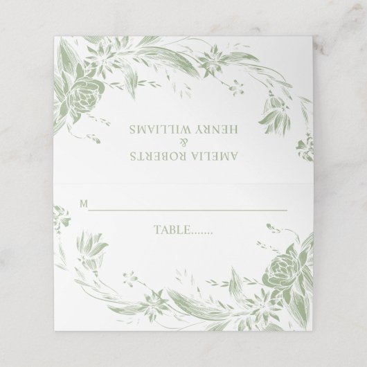 Hochzeitsfeier mit grüner Blume Platzkarte (Außenseite Aufgefaltet)
