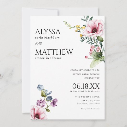 Hochzeitsfeier mit grüner Blüte Einladung (Vorderseite)