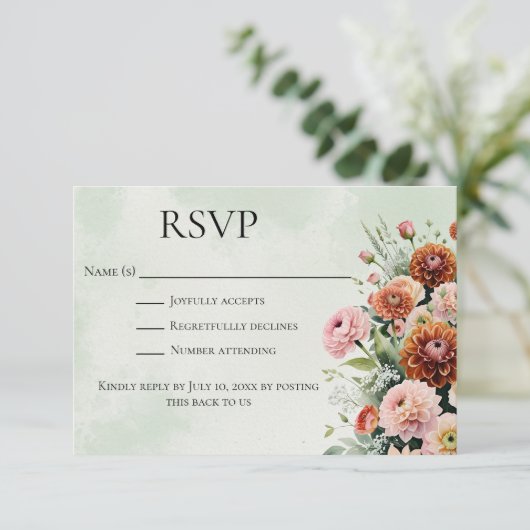 Hochzeitsfeier mit grüner Blüte RSVP Karte (Stehend Vorderseite)