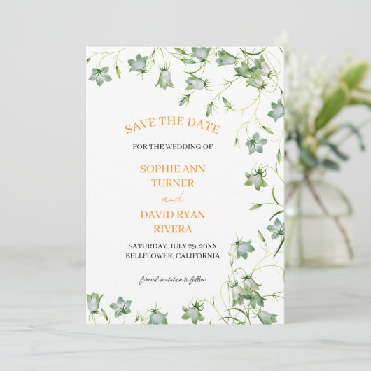 Hochzeitsfeier mit grüner Blüte Save The Date (Stehend Vorderseite)