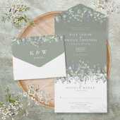 Hochzeitsfeier mit grüner Sage und Lilac Floral All In One Einladung