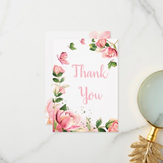 Hochzeitsfeier mit heißen rosa Blume Dankeskarte (Vorderseite/Rückseite Beispiel)