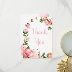 Hochzeitsfeier mit heißen rosa Blume Dankeskarte